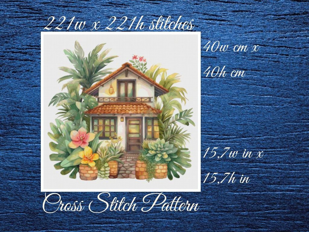 Cottage Cross Stitch Pattern: Tropical House (PDF Pattern)