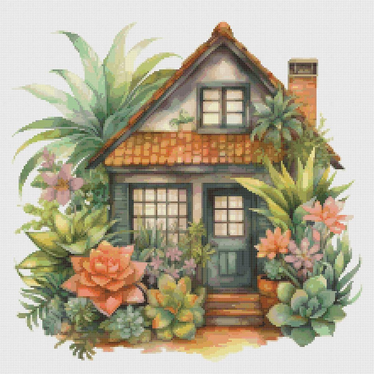 Cottage Cross Stitch Pattern: Floral House (PDF Pattern) - Image 2
