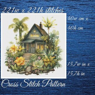 Cottage Cross Stitch Pattern: Tropical House (PDF Pattern)