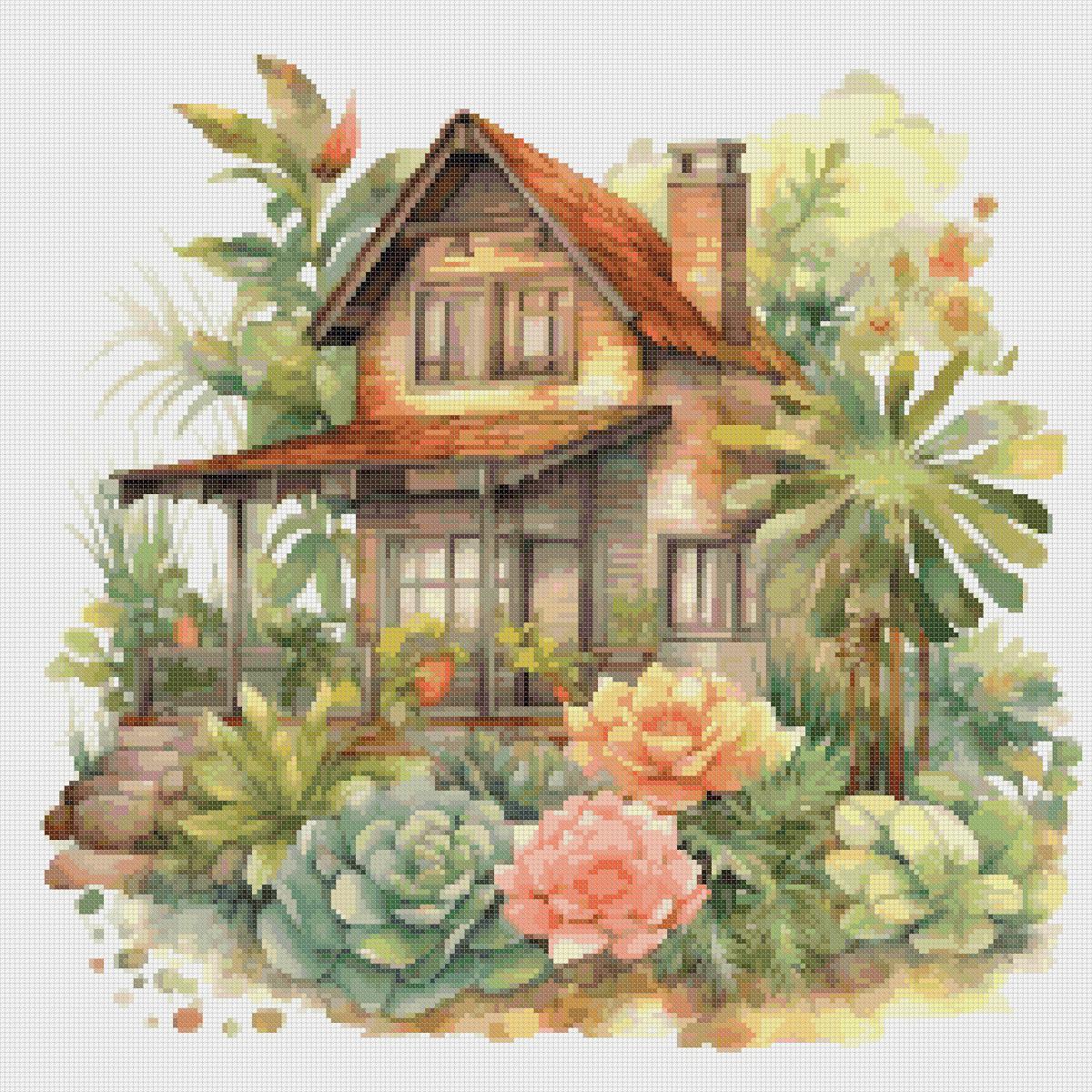 Cottage Cross Stitch Pattern: Floral House (PDF Pattern) - Image 2