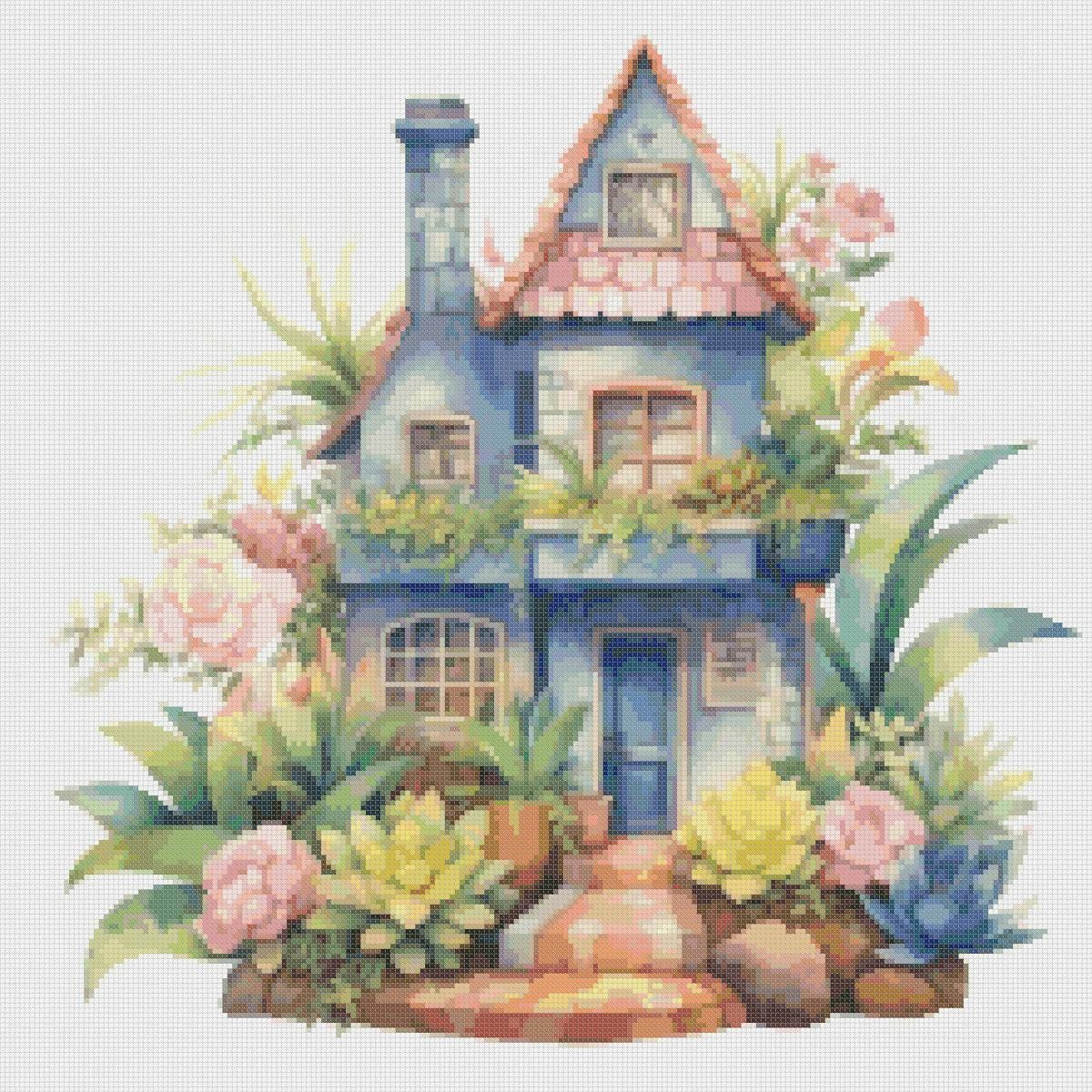 Cottage Cross Stitch Pattern: Floral House (PDF Pattern) - Image 2