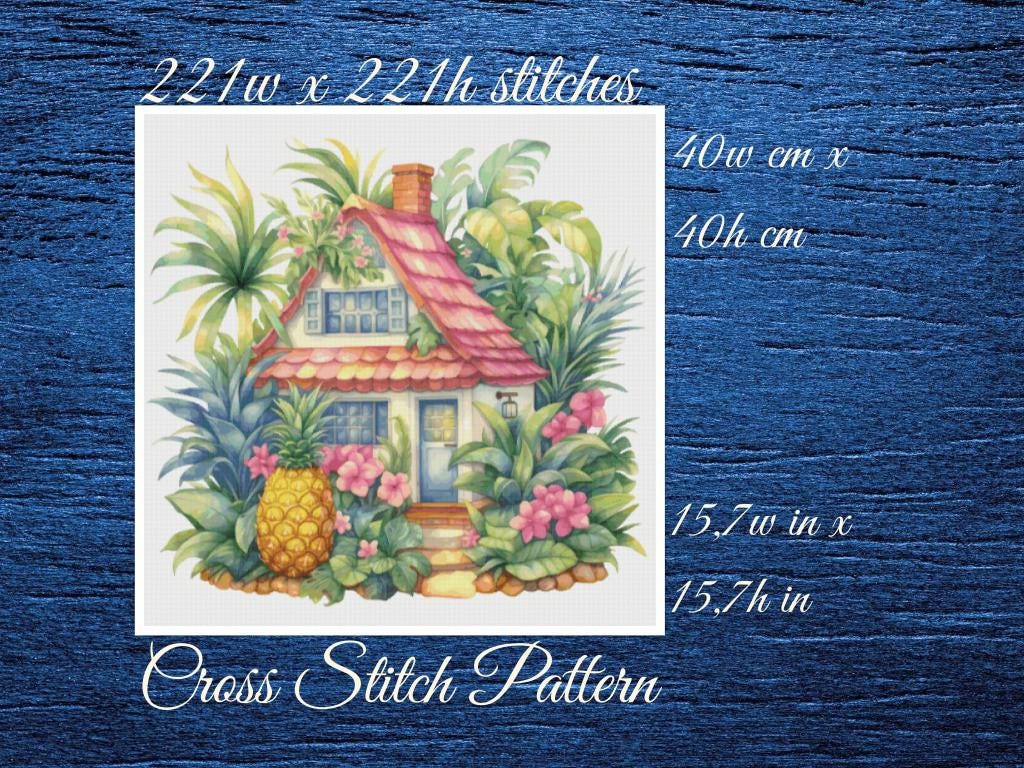 Tropical Cottage Cross Stitch Pattern (PDF)