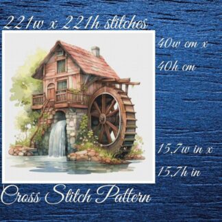 Wooden House River Cross Stitch Pattern: Watercolor Cottage (PDF Pattern)