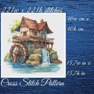 Wooden House on the River Cross Stitch Pattern (PDF)