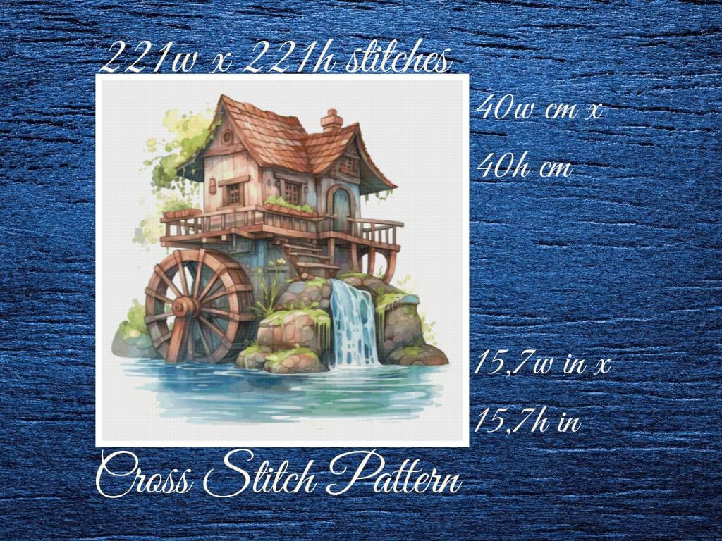 Wooden House on the River Cross Stitch Pattern (PDF)