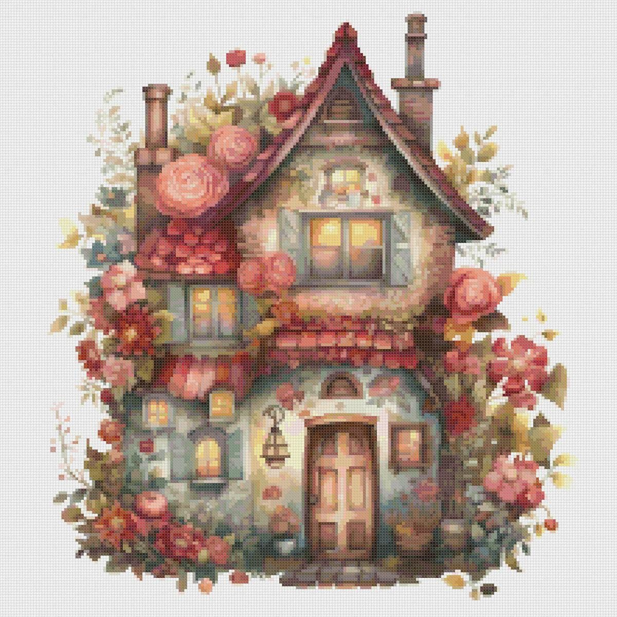 Cottage with Roses Cross Stitch Pattern (PDF) - Image 2