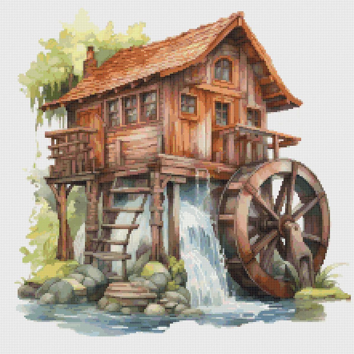 House with Mill Cross Stitch Pattern: Counted PDF (40x40cm) - Image 2