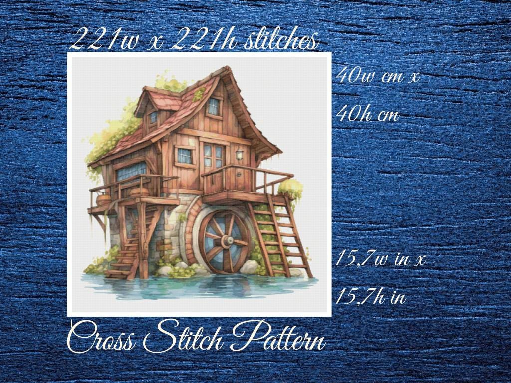 House with Mill Cross Stitch Pattern: Counted PDF (40x40cm)