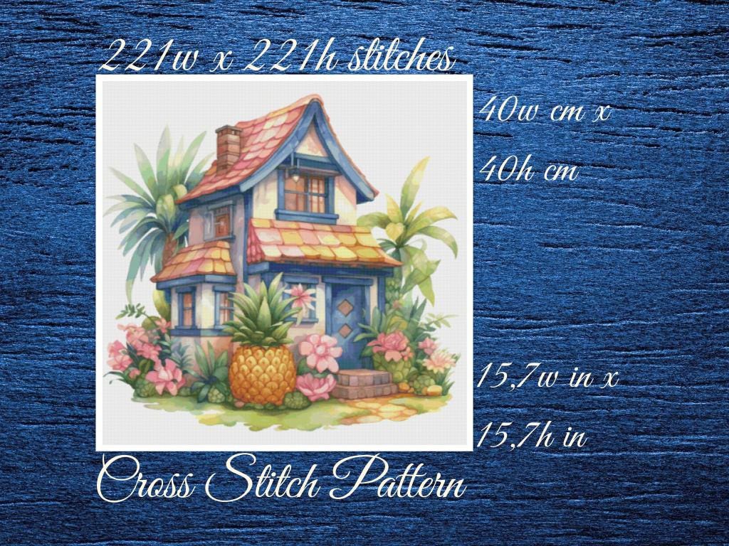 Cottage Cross Stitch Pattern: Tropical House (PDF Pattern)