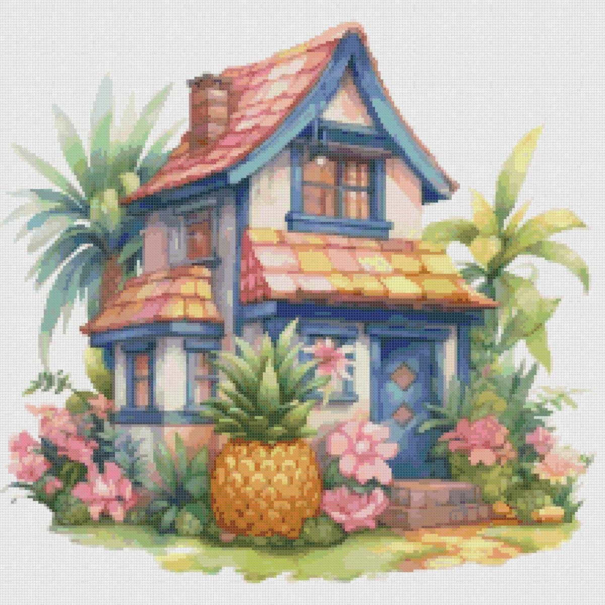 Cottage Cross Stitch Pattern: Tropical House (PDF Pattern) - Image 2