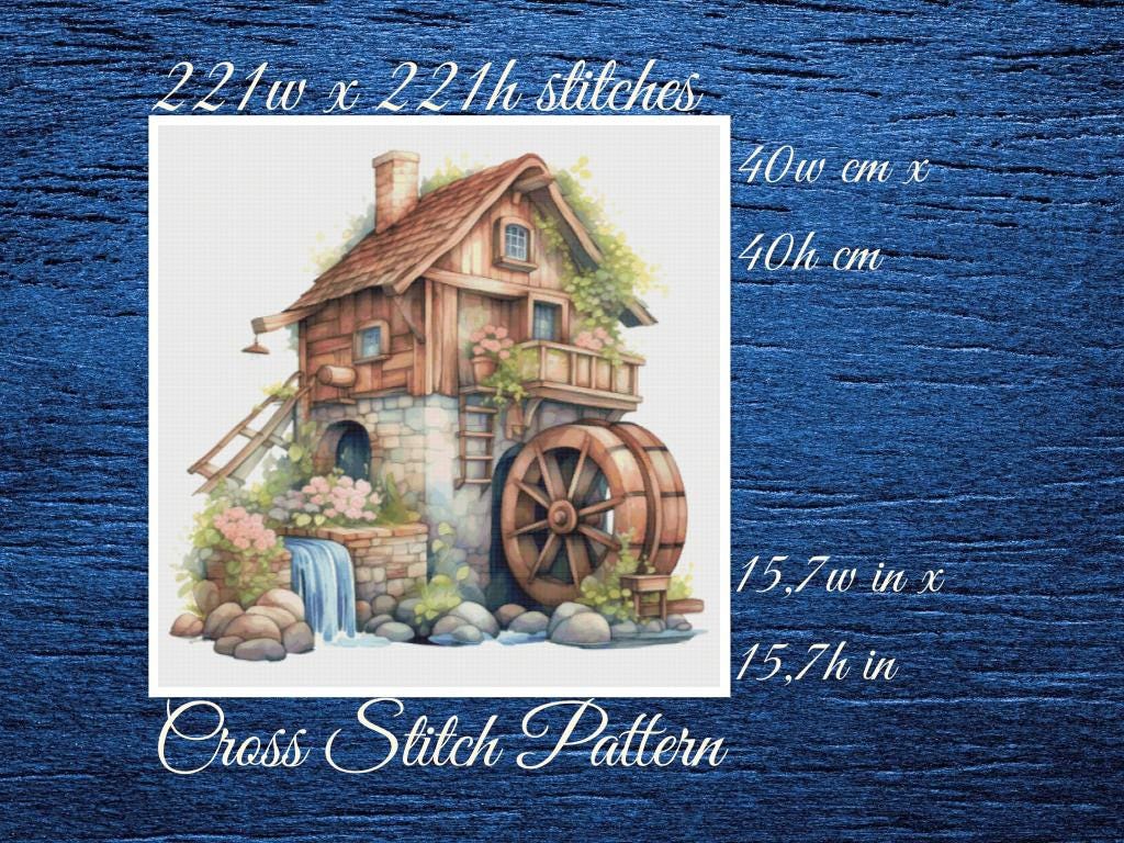 House with Mill Cross Stitch Pattern: Counted PDF (40x40cm)