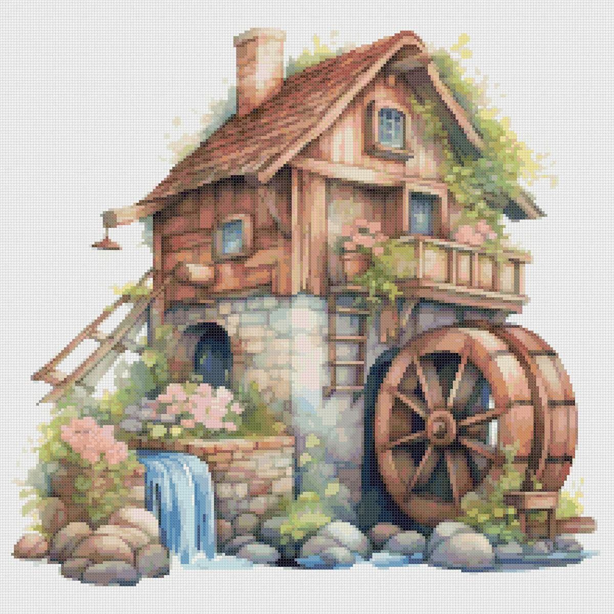 House with Mill Cross Stitch Pattern: Counted PDF (40x40cm) - Image 2