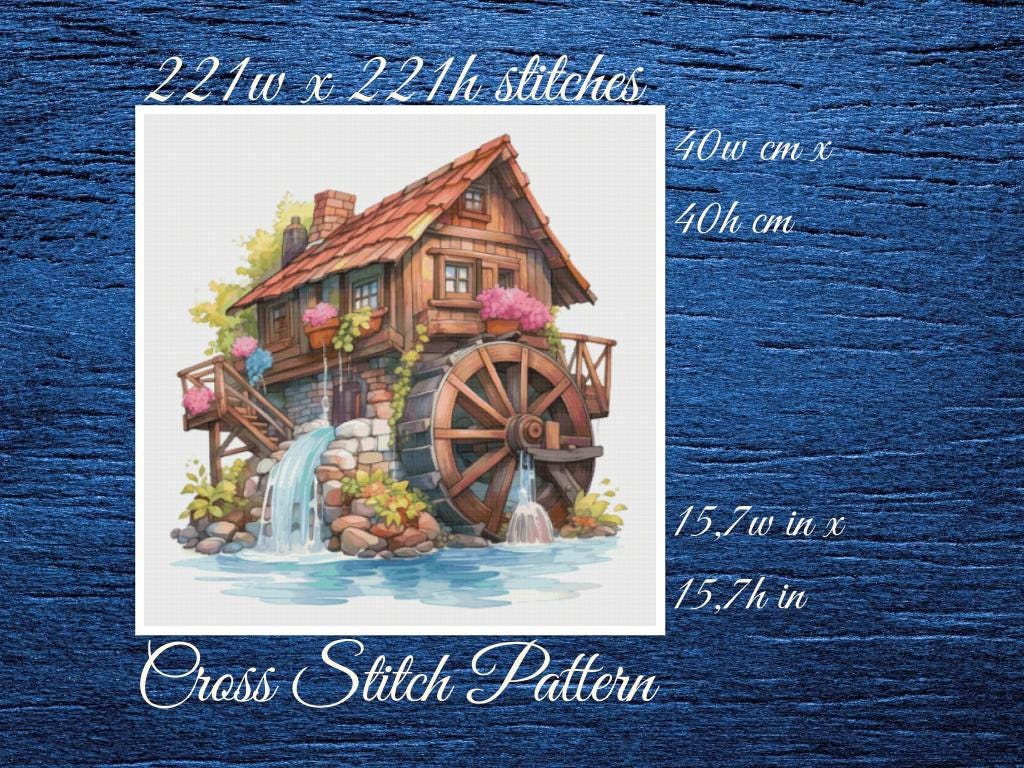 Wooden House on the River Cross Stitch Pattern (PDF)