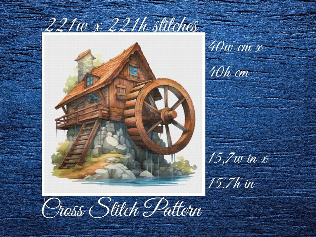 Wooden House on the River Cross Stitch Pattern (PDF)