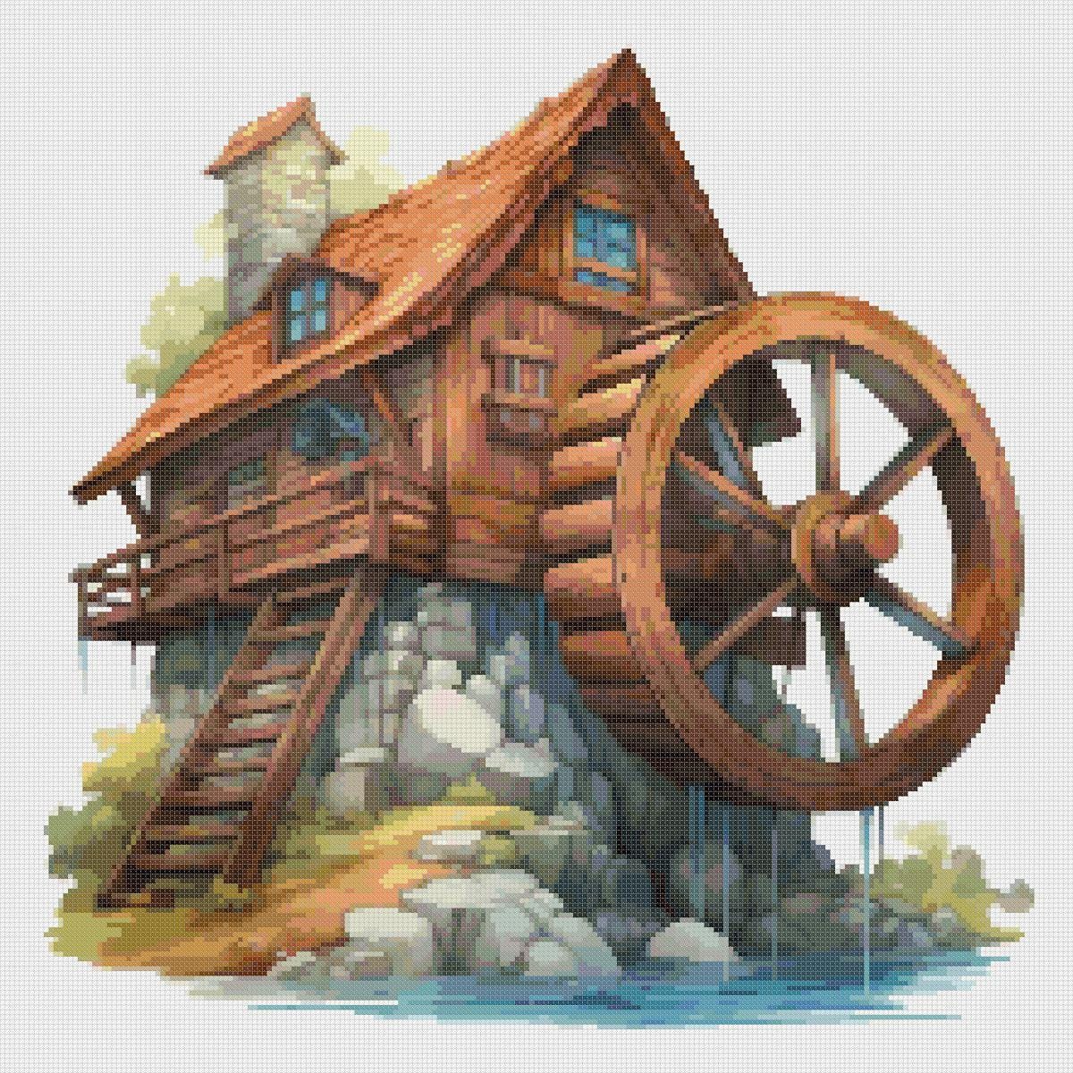 Wooden House on the River Cross Stitch Pattern (PDF) - Image 2