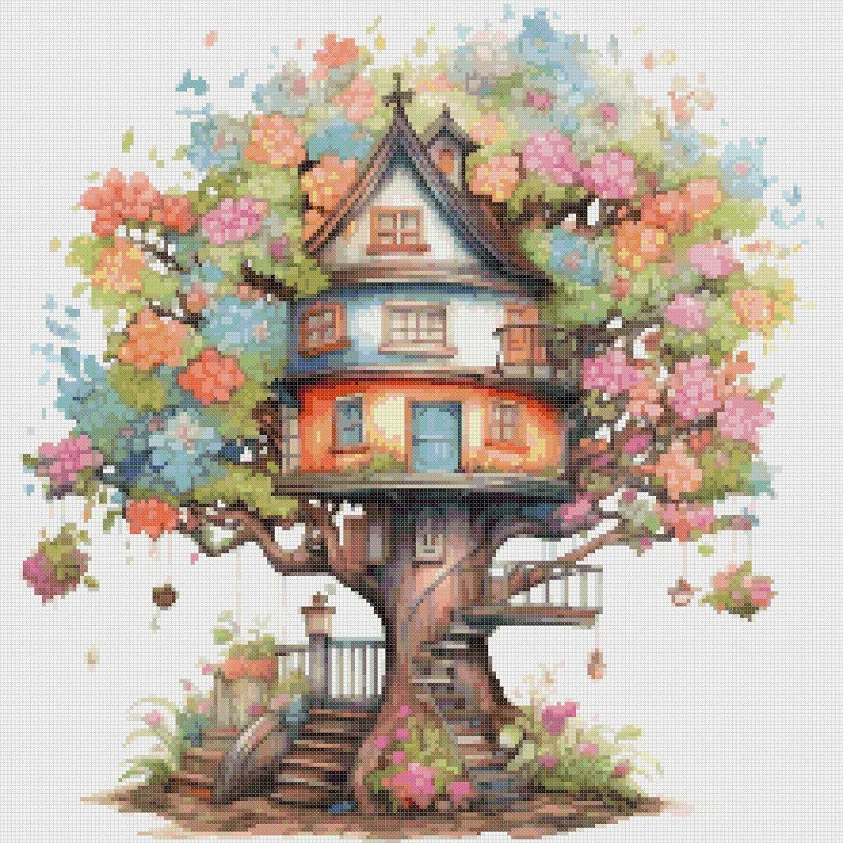 Tree House Cross Stitch Pattern: Floral Fantasy Cottage (PDF Pattern) - Image 2