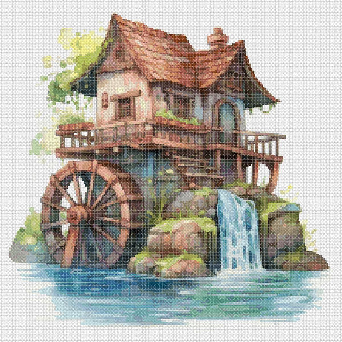 Wooden House on the River Cross Stitch Pattern (PDF) - Image 2