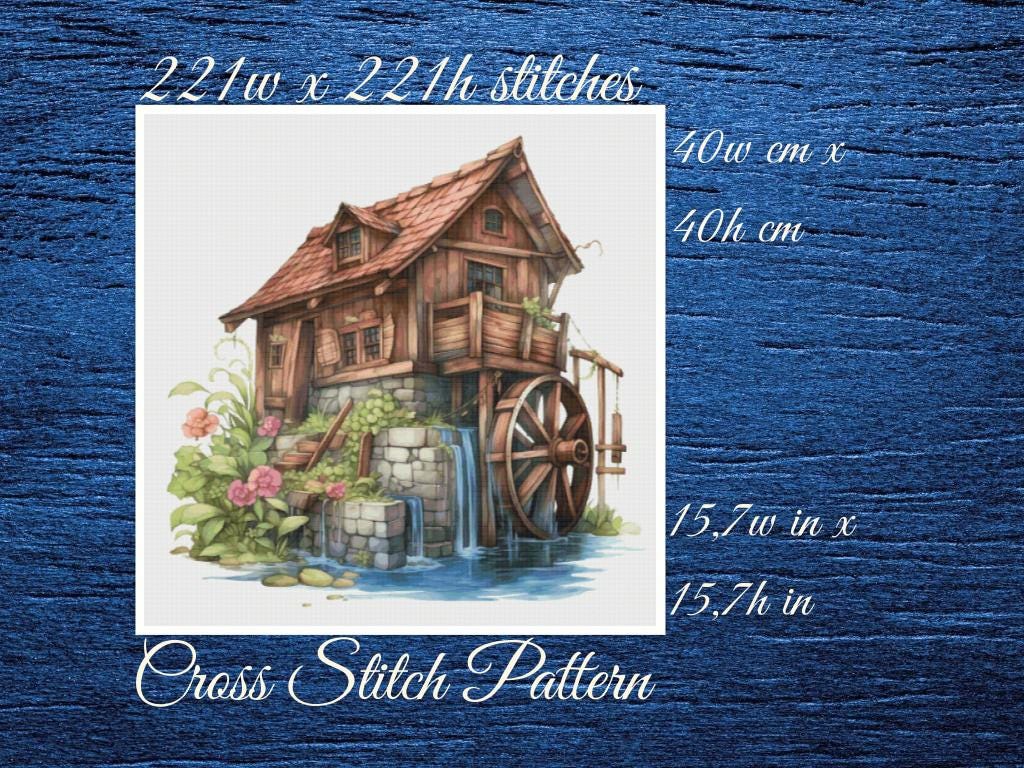 Wooden House on the River Cross Stitch Pattern (PDF Download)