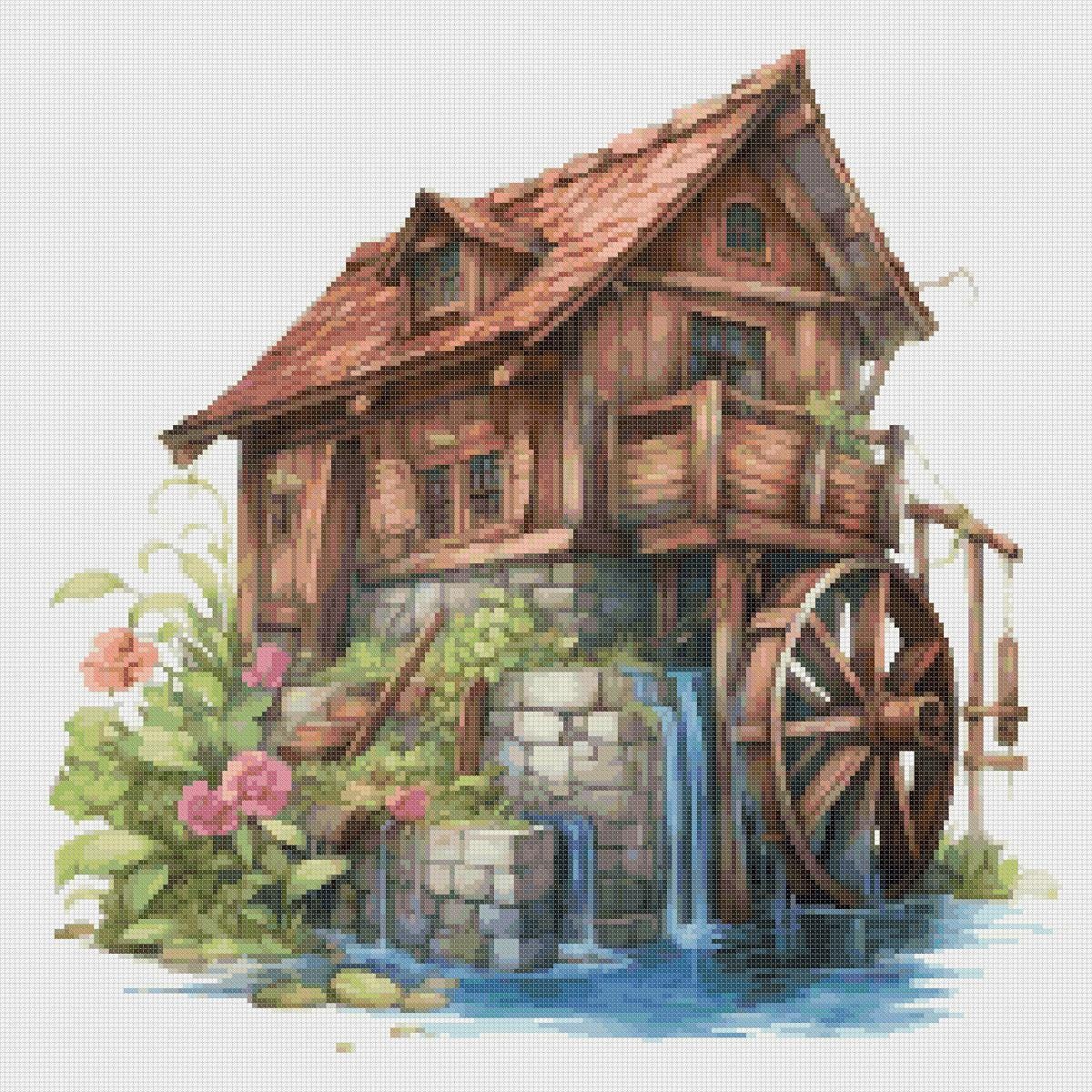 Wooden House on the River Cross Stitch Pattern (PDF Download) - Image 2