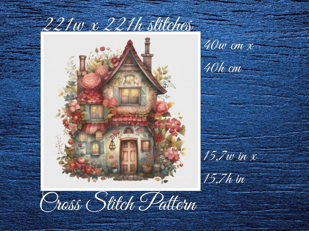 Cottage with Roses Cross Stitch Pattern (PDF)