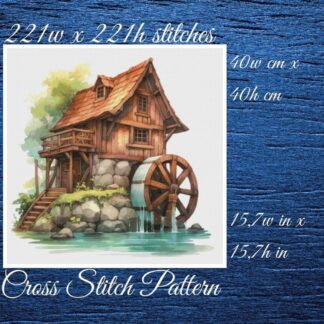 House with Mill Cross Stitch Pattern: Counted PDF (221x221 stitches)