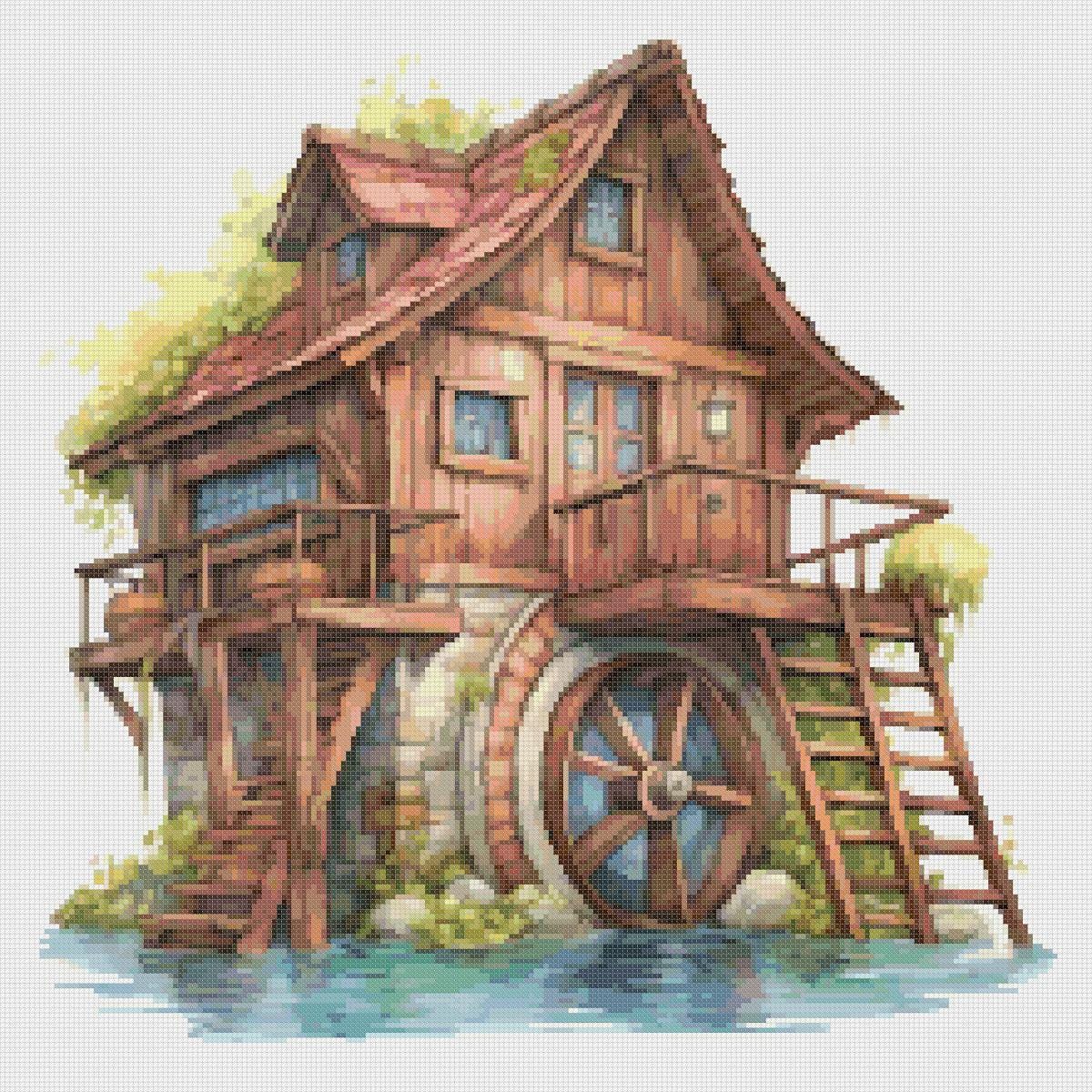 House with Mill Cross Stitch Pattern: Counted PDF (40x40cm) - Image 2