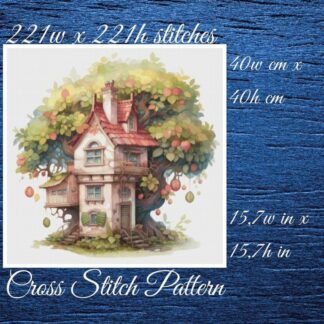 House Tree Cross Stitch Pattern: Whimsical Cottage Design (PDF Pattern)