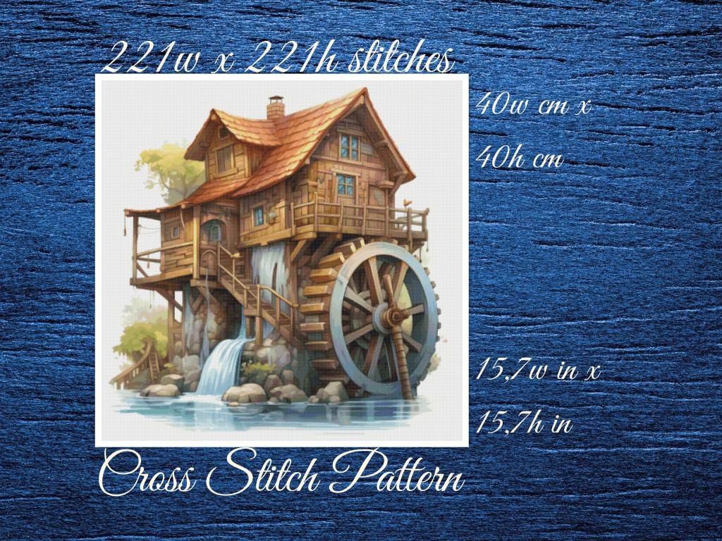 Wooden House on the River Cross Stitch Pattern (PDF)