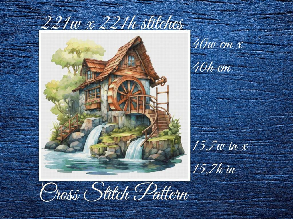 Wooden House on the River Cross Stitch Pattern (PDF)
