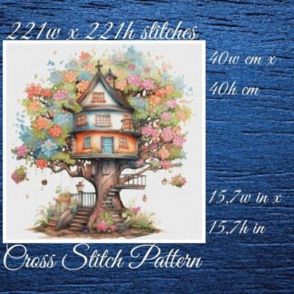 Tree House Cross Stitch Pattern: Floral Fantasy Cottage (PDF Pattern)