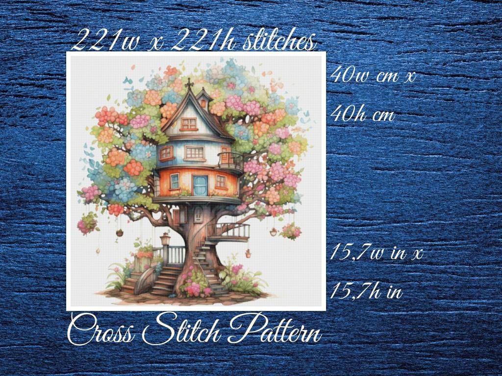 Tree House Cross Stitch Pattern: Floral Fantasy Cottage (PDF Pattern)