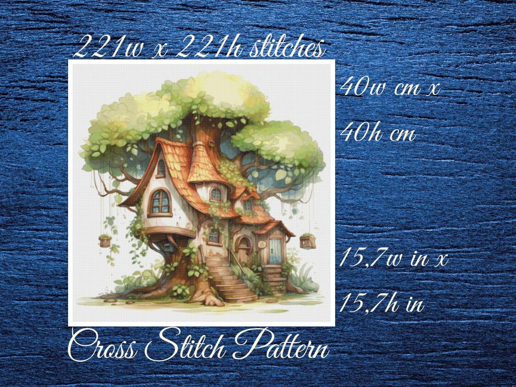 Tree House Cross Stitch Pattern: Fantasy Cottage Design (PDF Pattern)