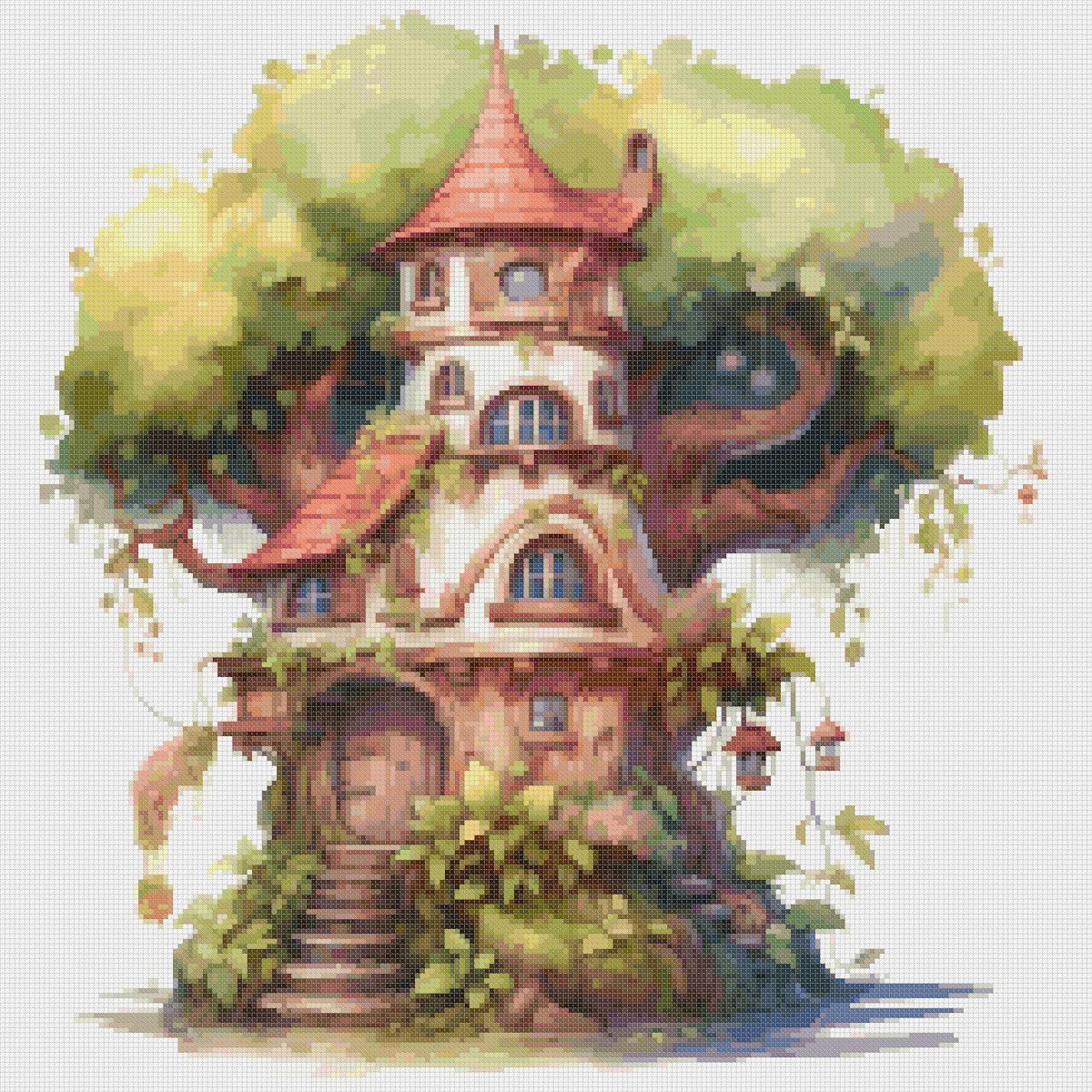 Cottage Cross Stitch Pattern: Fantasy Treehouse (PDF Pattern) - Image 2