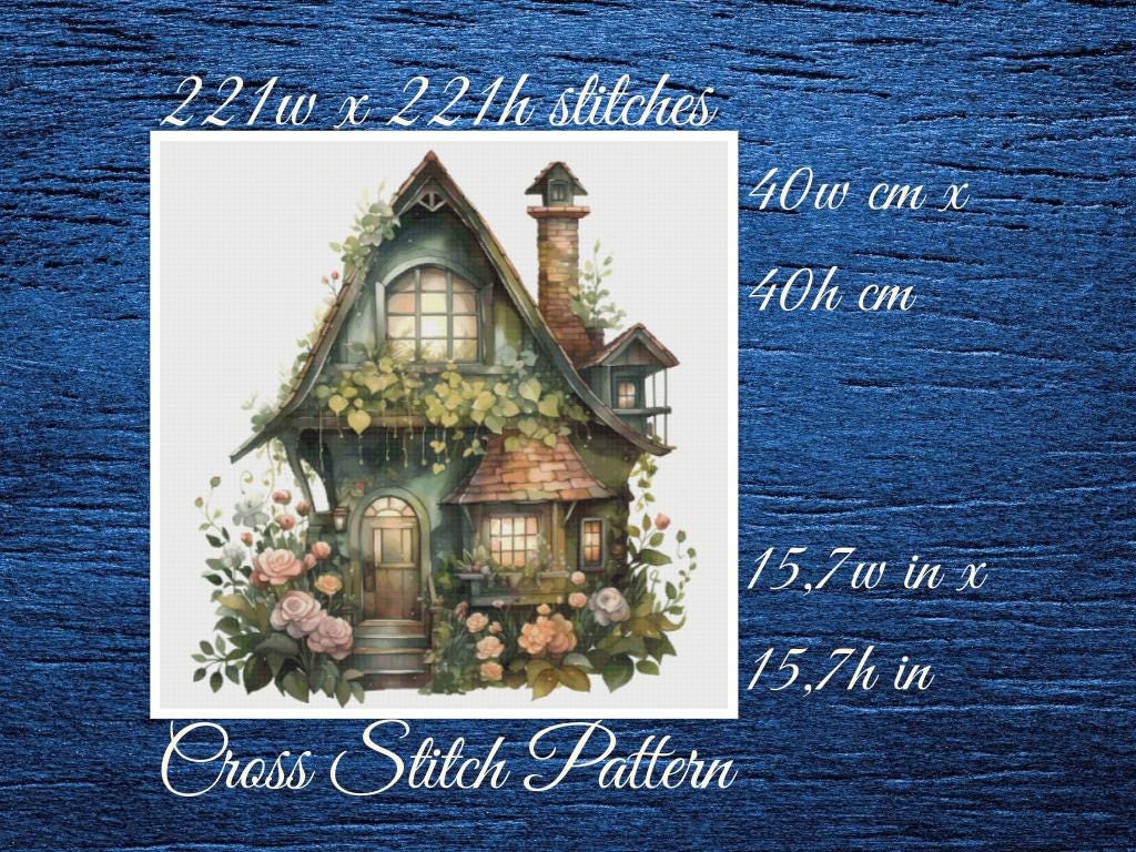 Cottage Cross Stitch Pattern: Floral House (PDF Pattern)