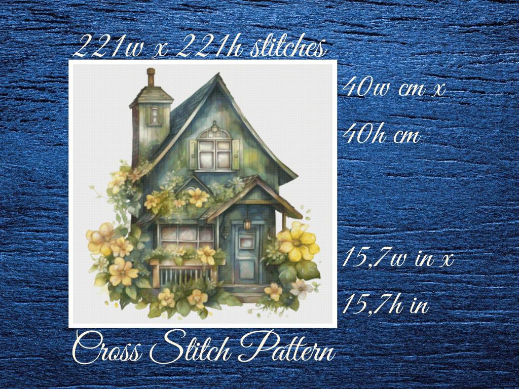 Cottage Cross Stitch Pattern: Floral House (PDF Pattern)