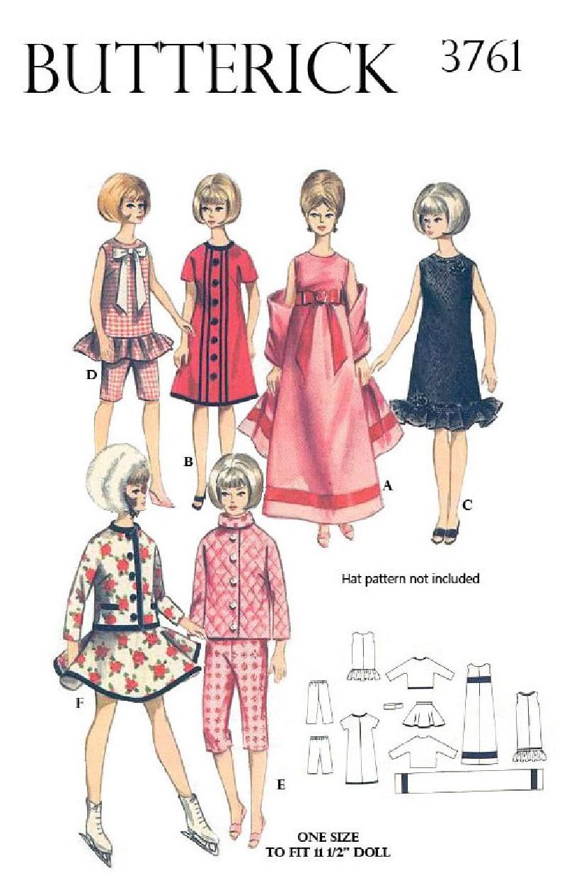Vintage Doll Clothes Sewing Pattern for 11-1/2" Dolls (PDF Download)