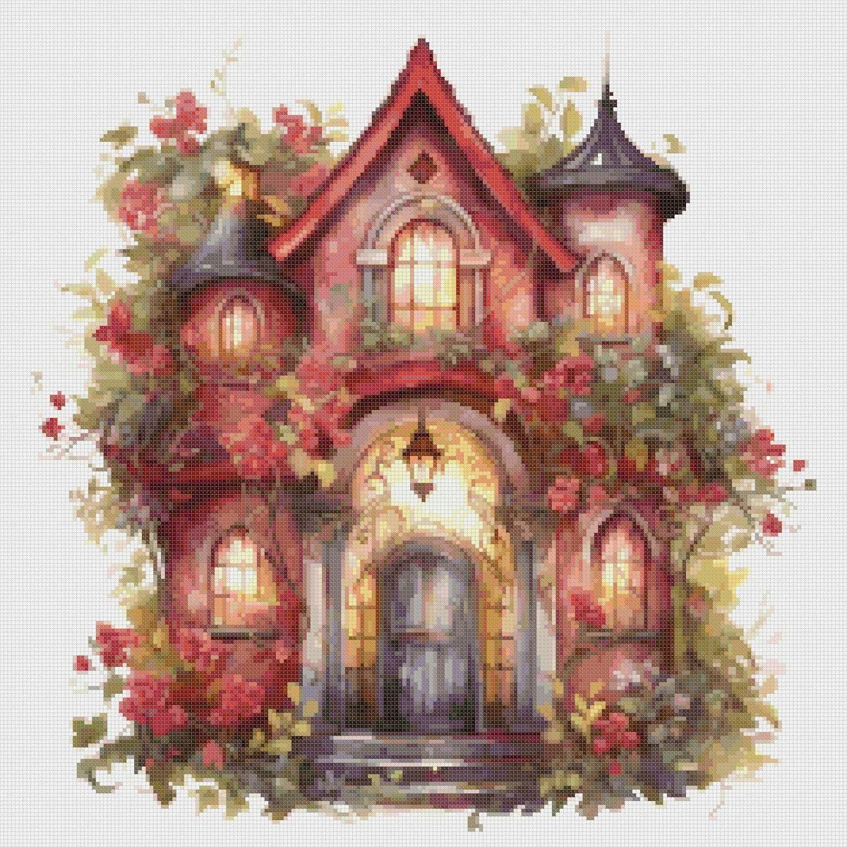 Cottage Cross Stitch Pattern: Floral House (PDF Pattern) - Image 2