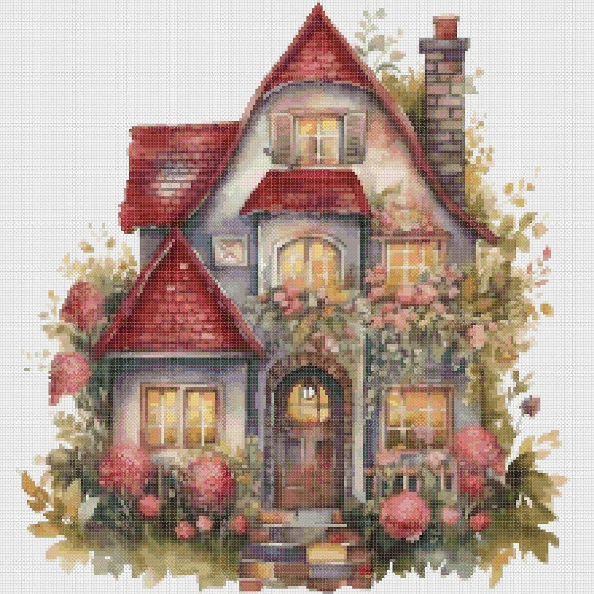 Cottage Cross Stitch Pattern: Floral Home Design (PDF Pattern) - Image 2
