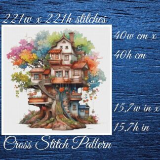 Tree House Cross Stitch Pattern: Whimsical Home Design (PDF Pattern)