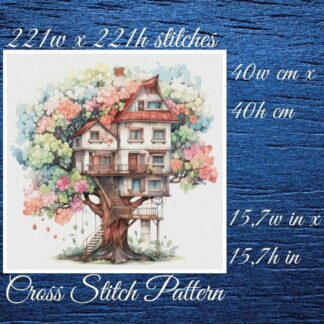 Tree House Cross Stitch Pattern: Floral Fantasy Home (PDF Pattern)