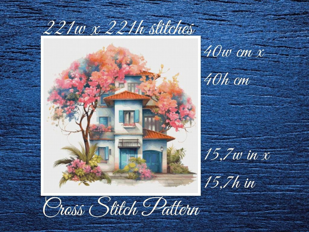 Cottage Cross Stitch Pattern: Floral House (PDF Pattern)