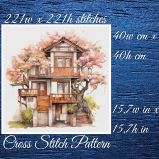 Cottage House Cross Stitch Pattern: Floral Tree (PDF Pattern)