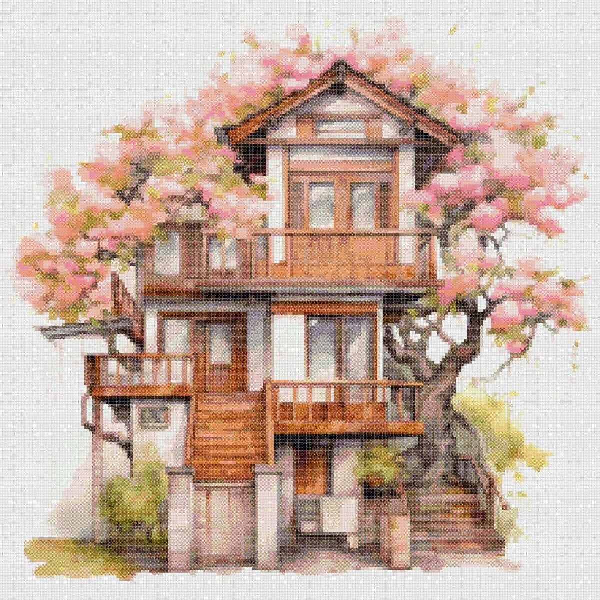 Cottage House Cross Stitch Pattern: Floral Tree (PDF Pattern) - Image 2