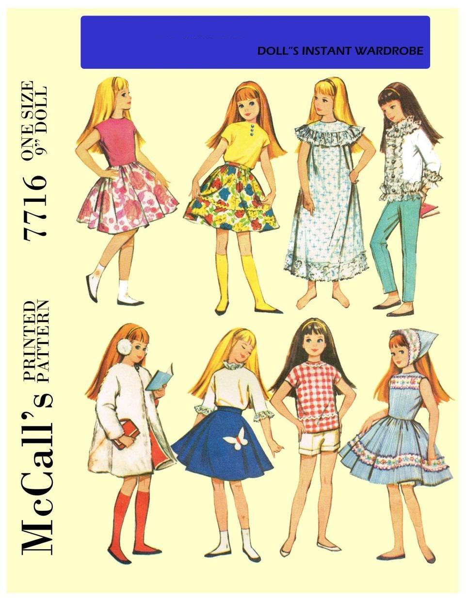 Vintage Fashion Doll Clothes Sewing Pattern for 9" Dolls (Digital Download)