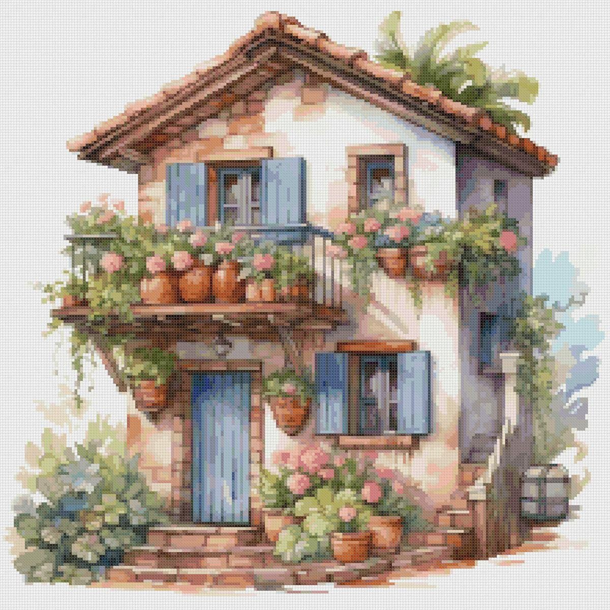 Cottage Cross Stitch Pattern: Floral Balcony (PDF Pattern) - Image 2