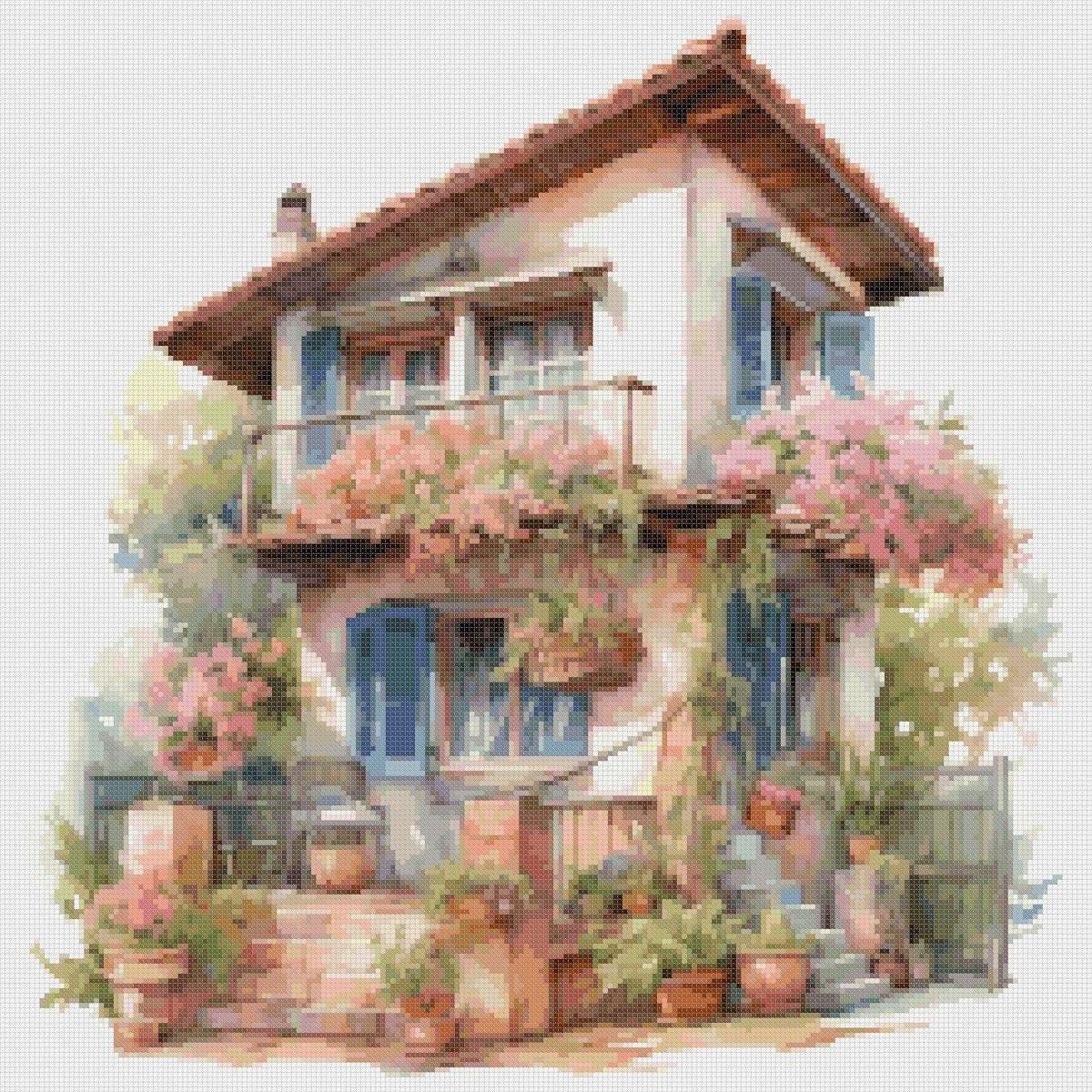 Cottage Cross Stitch Pattern: Floral Villa (PDF Pattern) - Image 2