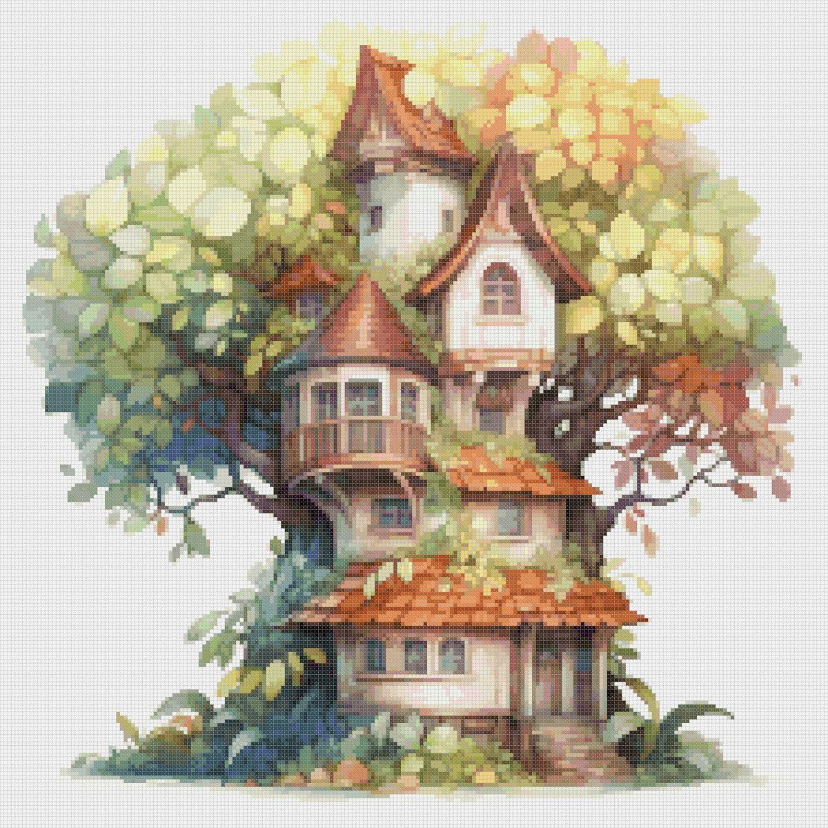 Cottage Treehouse Cross Stitch Pattern (PDF) - Image 2
