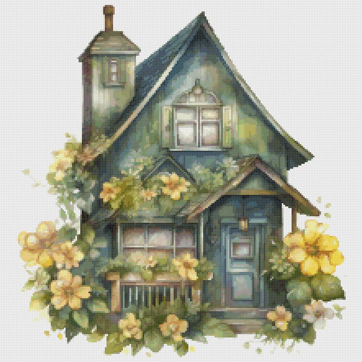 Cottage Cross Stitch Pattern: Floral House (PDF Pattern) - Image 2