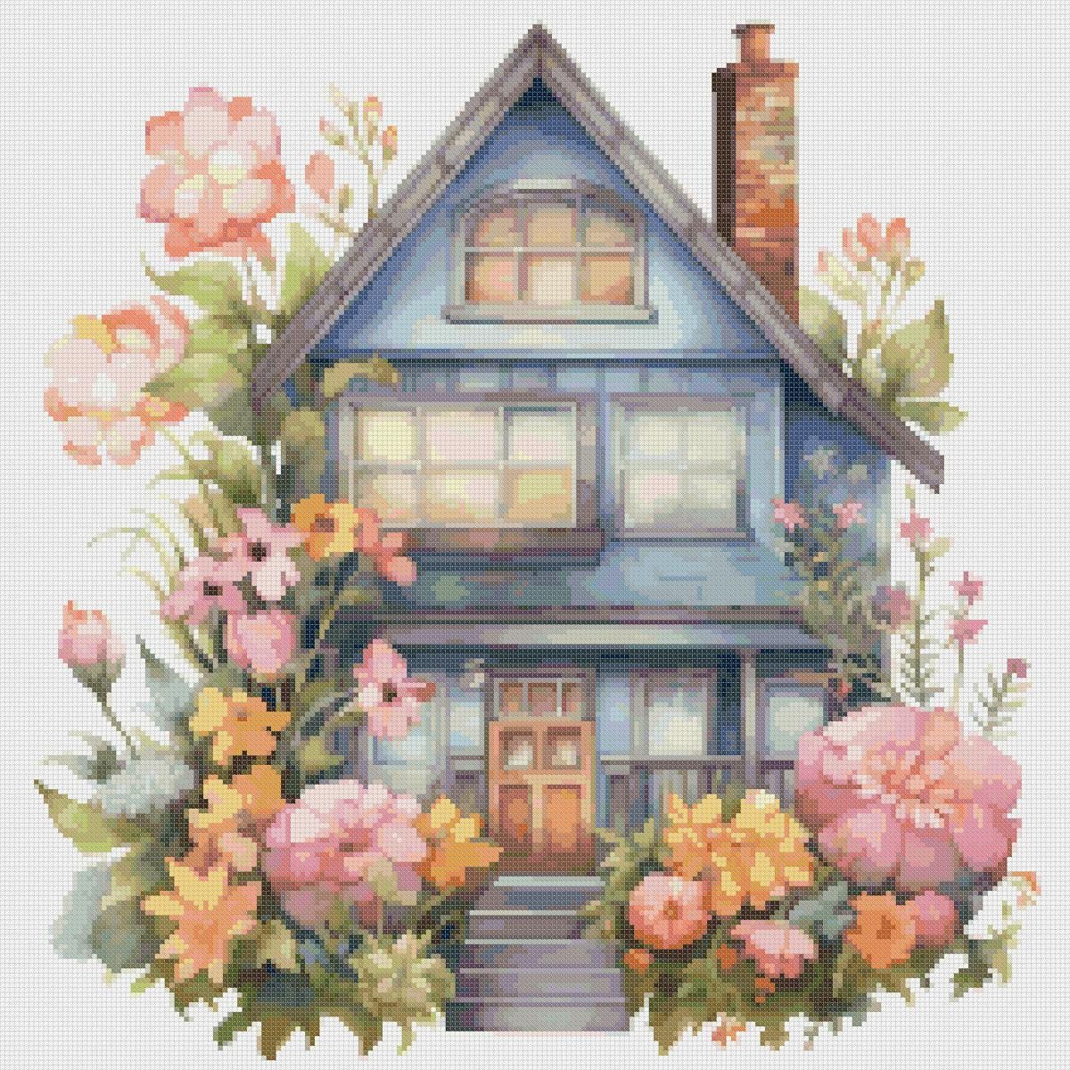 Cottage Floral House Cross Stitch Pattern (PDF) - Image 2