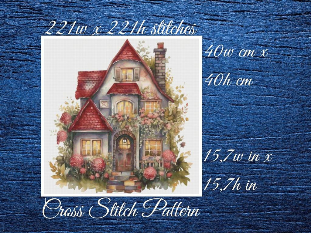 Cottage Cross Stitch Pattern: Floral Home Design (PDF Pattern)